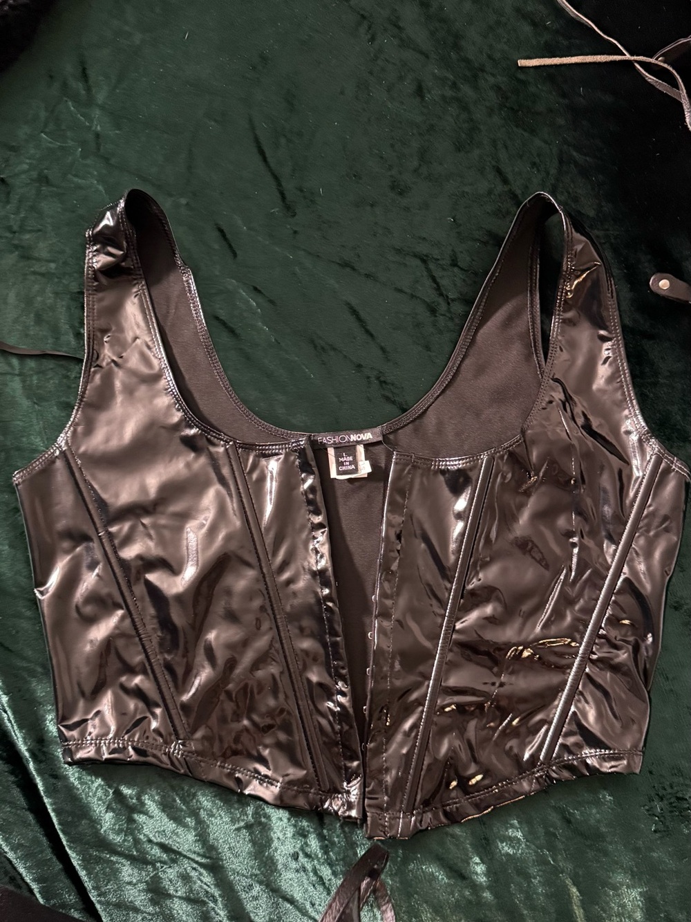 Fashion Nova Black Shiny Vinyl Corset Crop Top